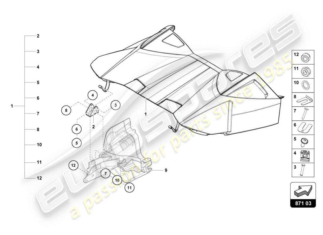 lamborghini lp610-4 spyder (2018) cabrio top stowage box cover ersatzteildiagramm