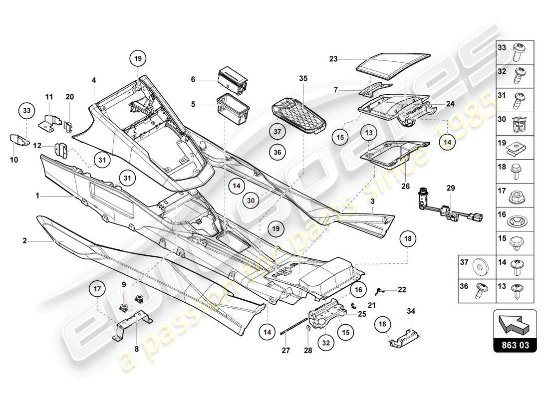 lamborghini 2020 (lp740-4 s roadster) tunnel hinten teilediagramm