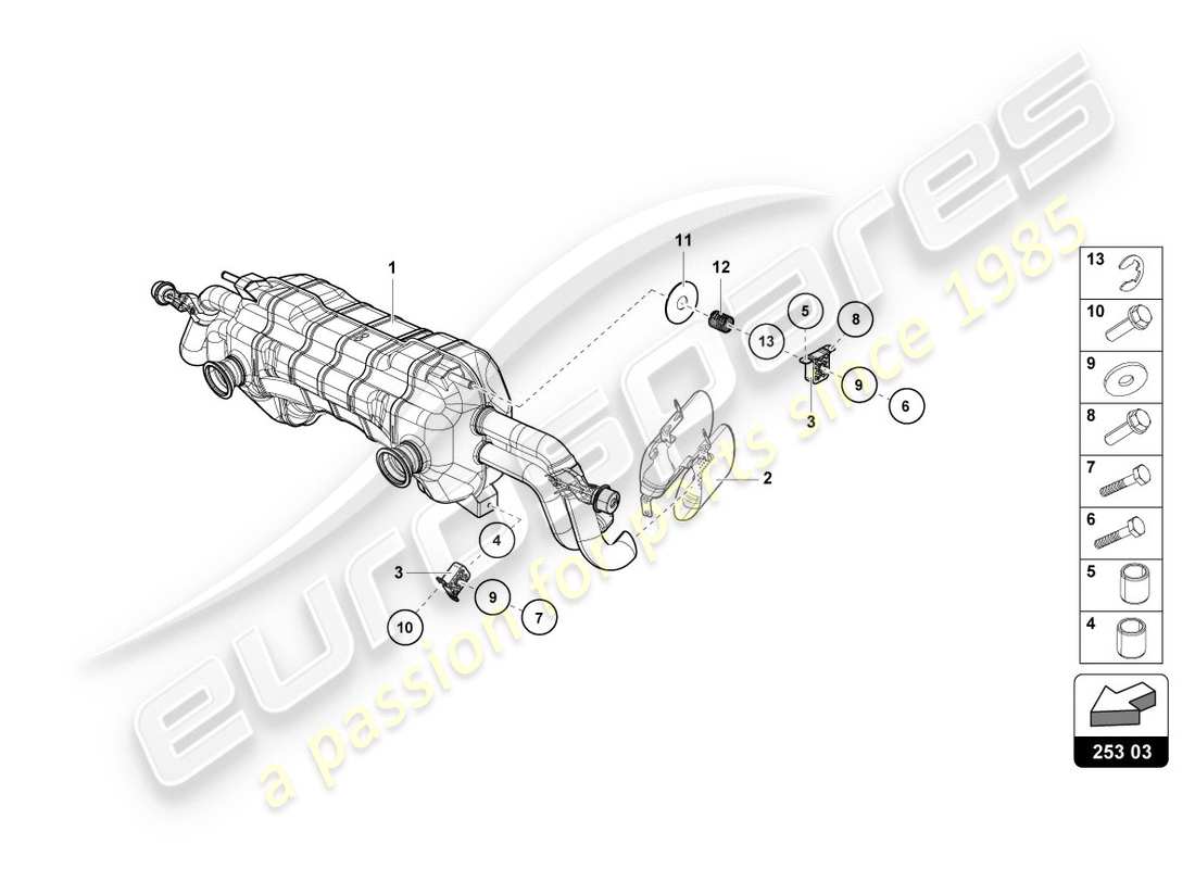 lamborghini 2019 (lp610-4 coupe) hinterer schalldämpfer ersatzteildiagramm