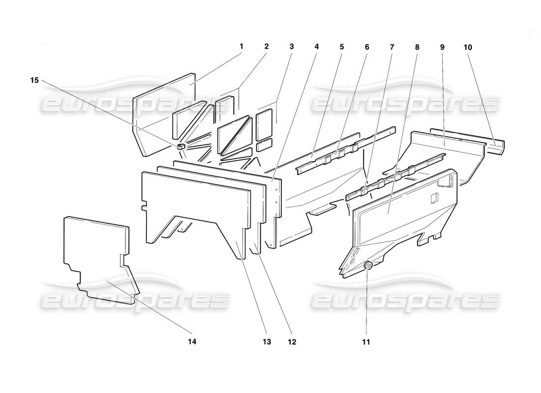lamborghini diablo sv (1997) teilediagramm für isolierplatten im motorraum