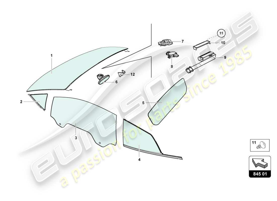 lamborghini lp610-4 avio (2017) fenstergläser ersatzteildiagramm