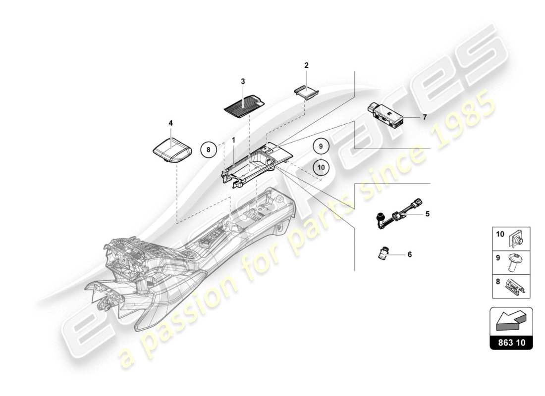 lamborghini evo spyder 2wd (2020) stauraum ersatzteil-diagramm