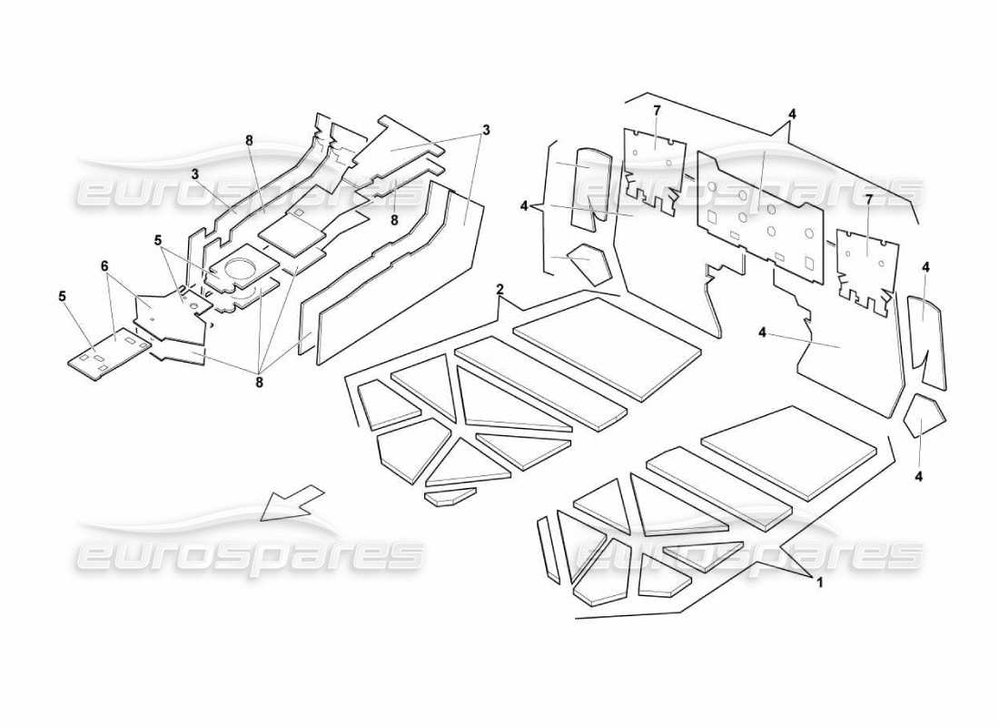 lamborghini murcielago lp670 teilediagramm für isolierung und schalldämmung