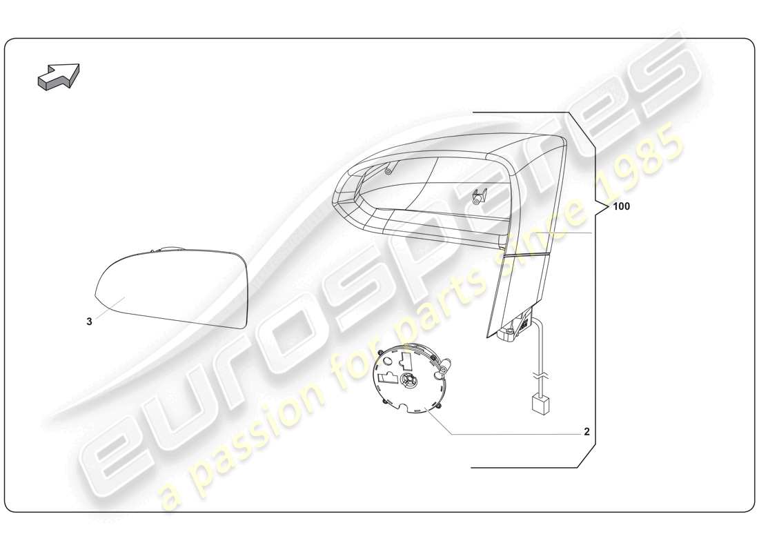lamborghini super trofeo (2009-2014) teilediagramm für außenrückspiegel