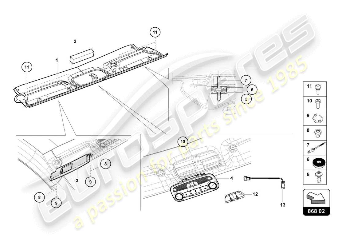 lamborghini lp740-4 s coupe (2021) dachrahmenverkleidung - ersatzteildiagramm