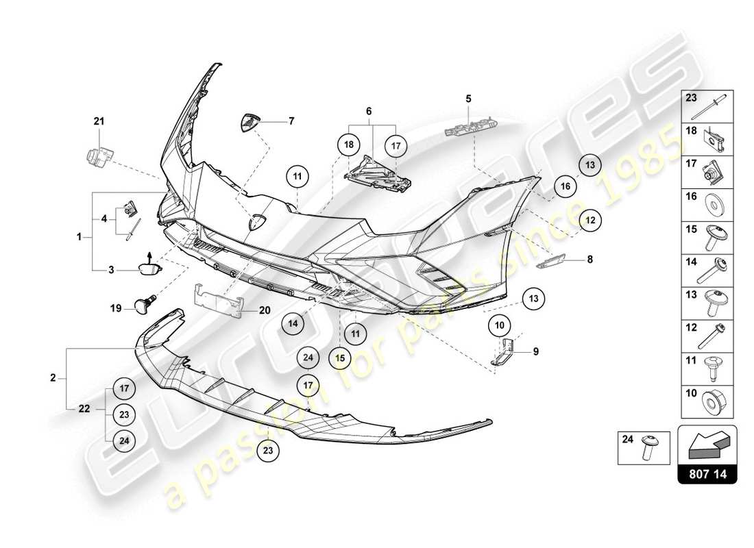 lamborghini evo spyder 2wd (2020) stoßstange ersatzteildiagramm