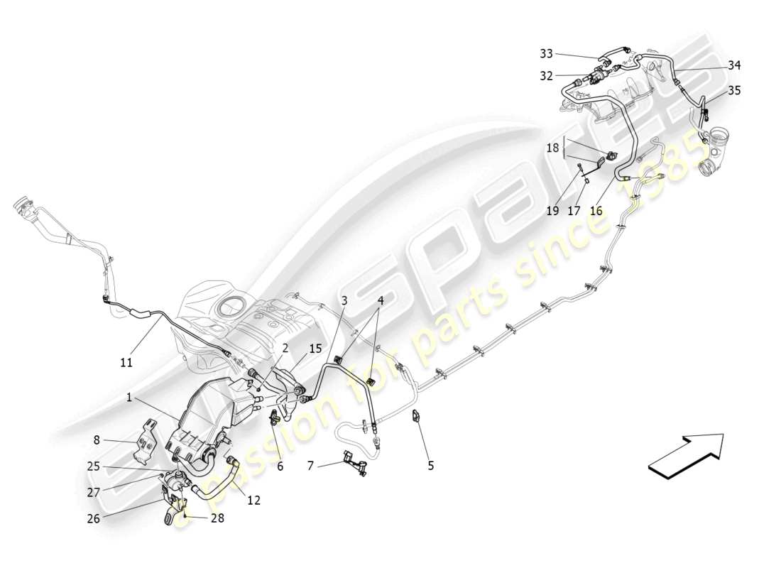 maserati levante gt (2022) kraftstoffdampf-rückführungssystem teilediagramm