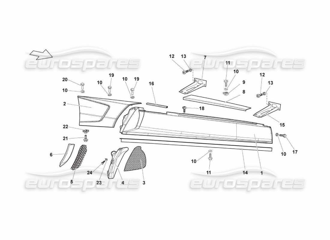 lamborghini murcielago lp670 teilediagramm für das äußere seitenelement des rechten seitenteils