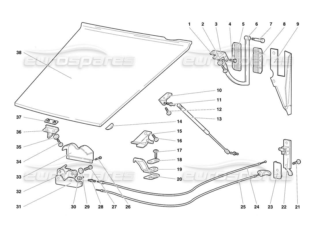 lamborghini diablo se30 (1995) teilediagramm der fronthaube