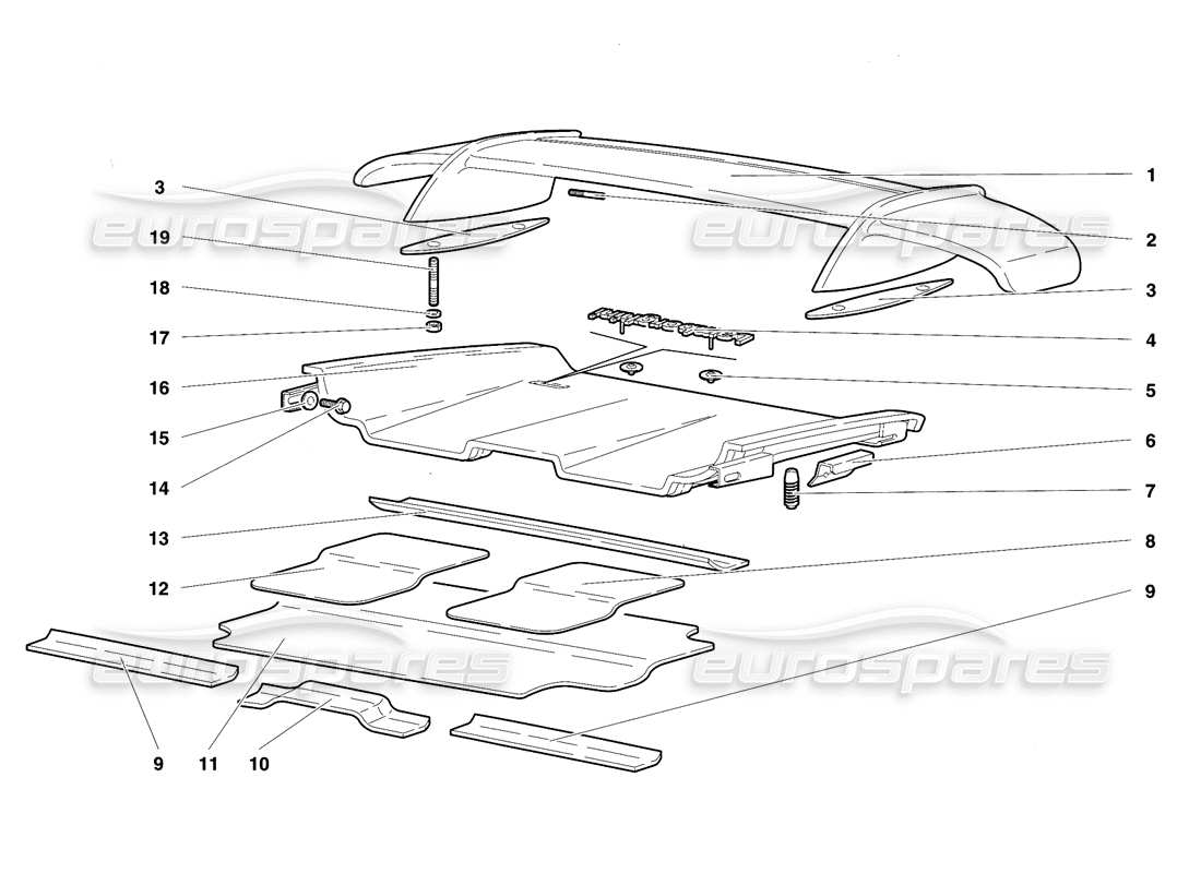 lamborghini diablo se30 (1995) heckhaube und kotflügel teilediagramm