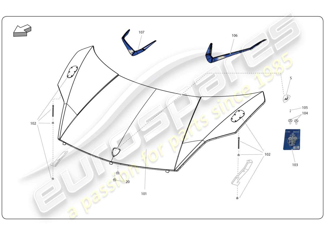 lamborghini super trofeo (2009-2014) teilediagramm der vorderen motorhaube