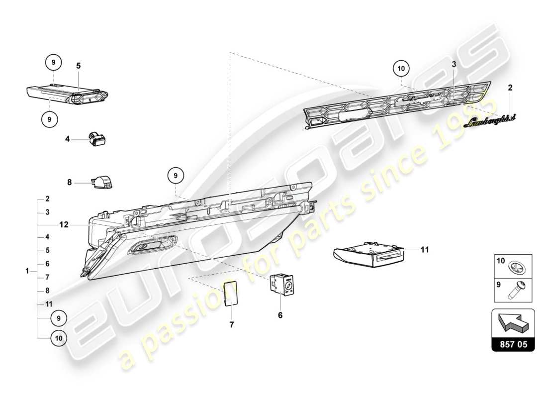 lamborghini 2019 (lp610-4 spyder) handschuhfach ersatzteildiagramm