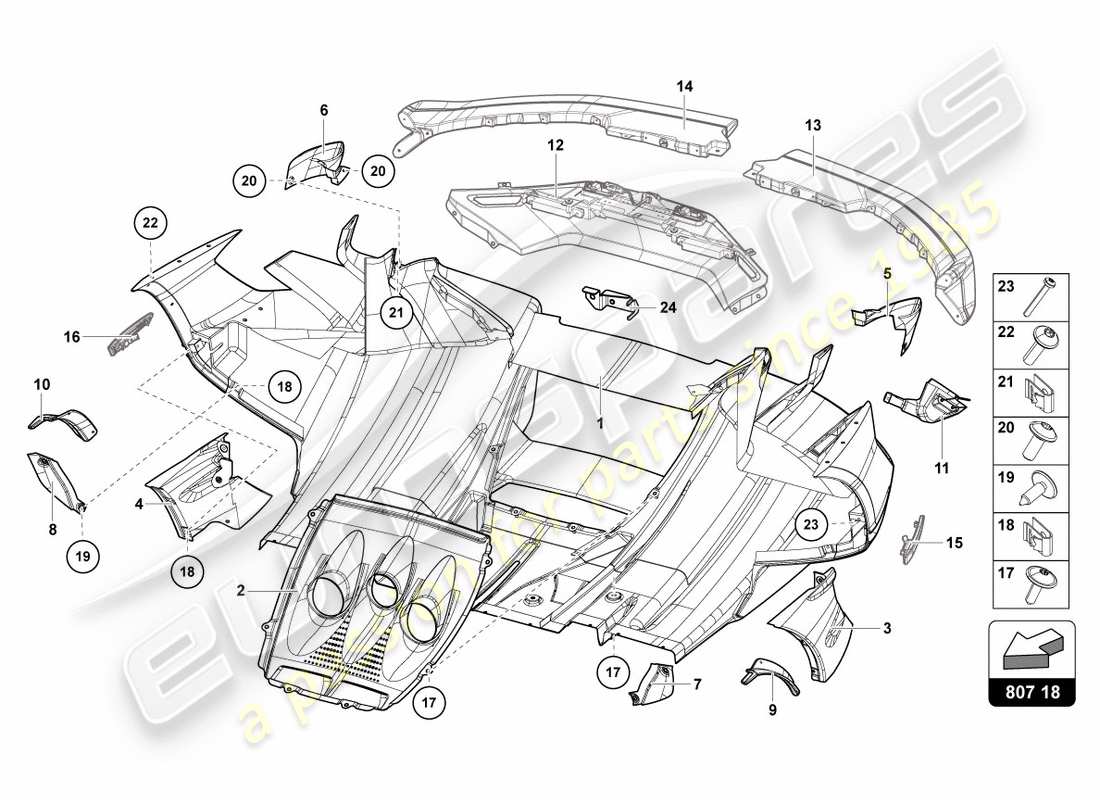 lamborghini centenario roadster (2017) stoßstange, komplett hinten, ersatzteildiagramm