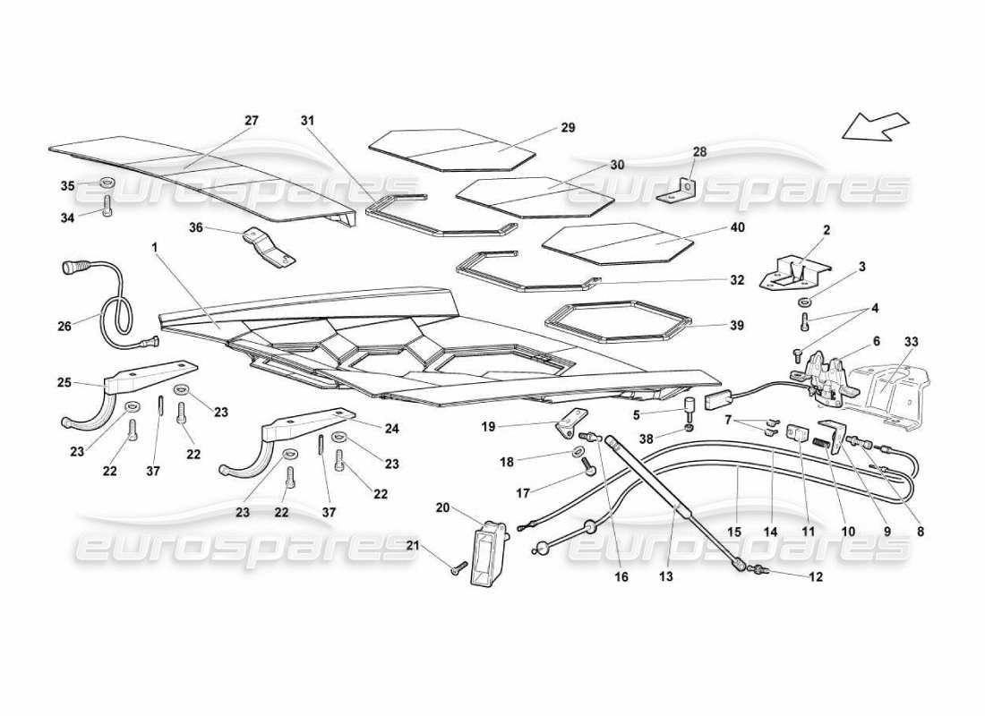 lamborghini murcielago lp670 teilediagramm für transparente motorhaube