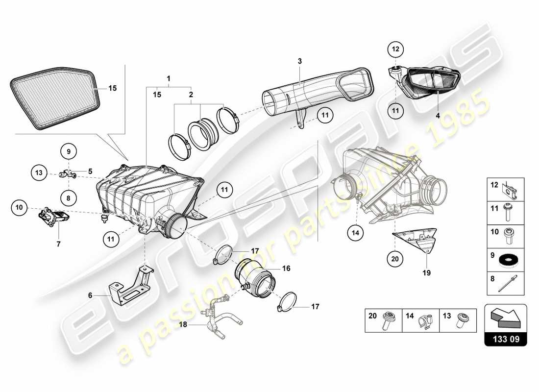 lamborghini performante spyder (2019) luftfiltergehäuse teilediagramm