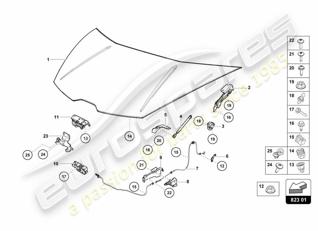 lamborghini performante spyder (2019) bonnet-ersatzteildiagramm