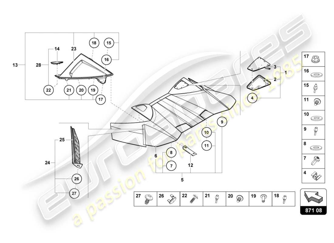 lamborghini 2019 (lp580-2 spyder) konverter oberteil, scharnierabdeckung ersatzteildiagramm