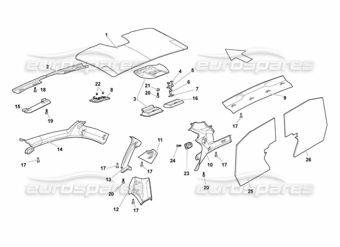 lamborghini murcielago lp670 teilediagramm für fahrgastraumverkleidungen