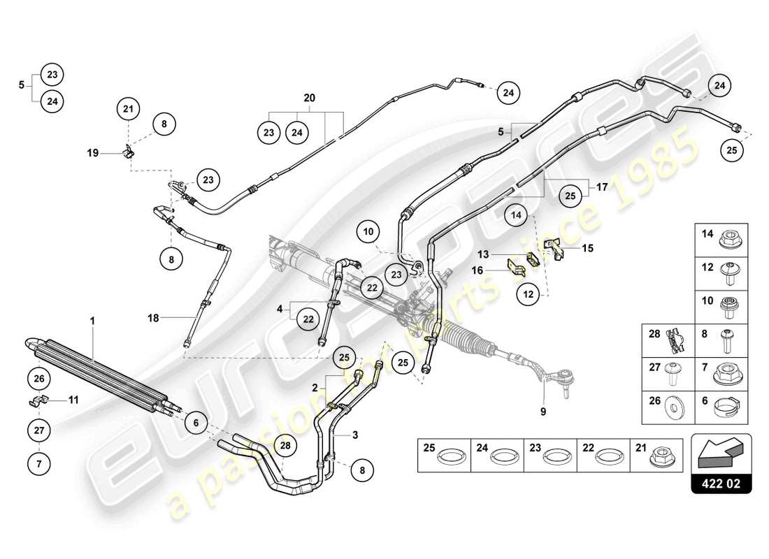 lamborghini lp740-4 s coupe (2021) servolenkung - teilediagramm