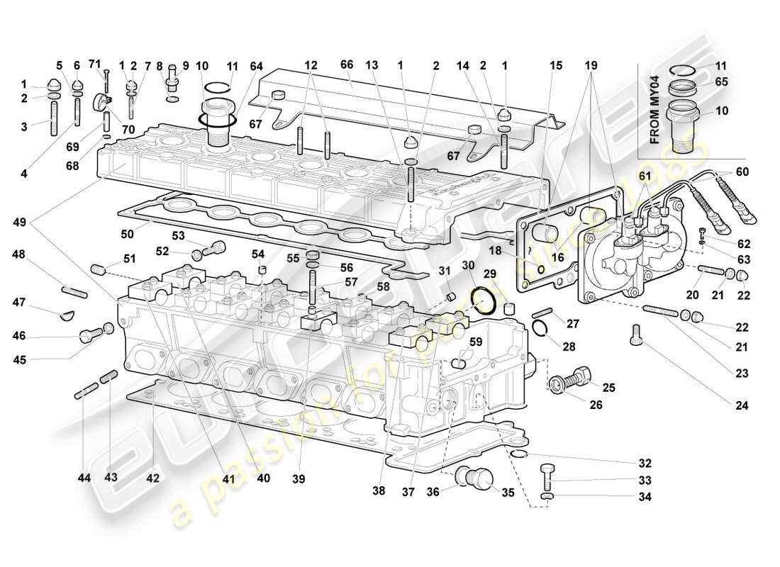 lamborghini murcielago roadster (2005) zylinderkopf rechts teilediagramm