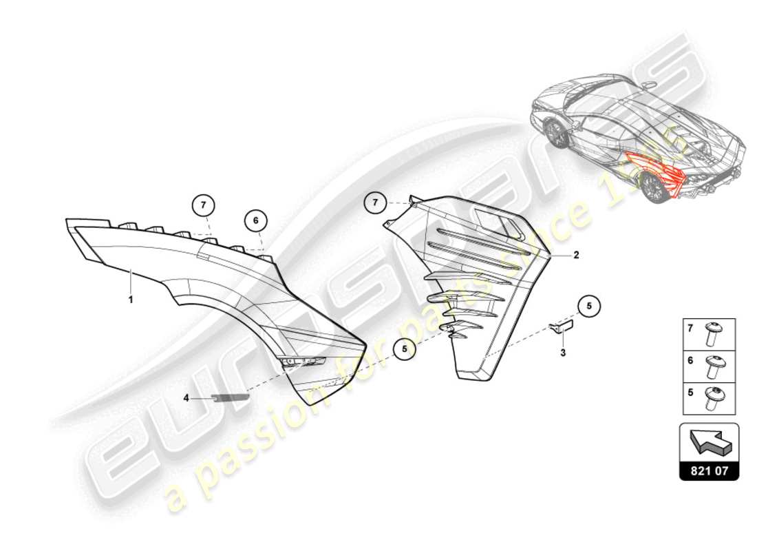 lamborghini sian (2021) verkleidung für kotflügel ersatzteildiagramm