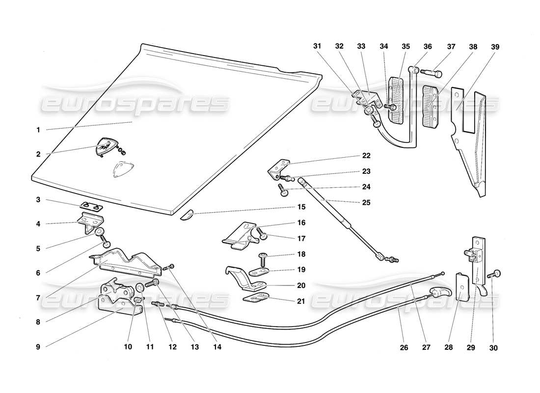 lamborghini diablo sv (1997) teilediagramm der fronthaube