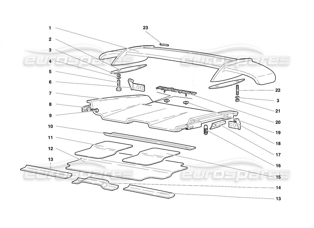 lamborghini diablo sv (1997) teilediagramm für heckhaube und kotflügel