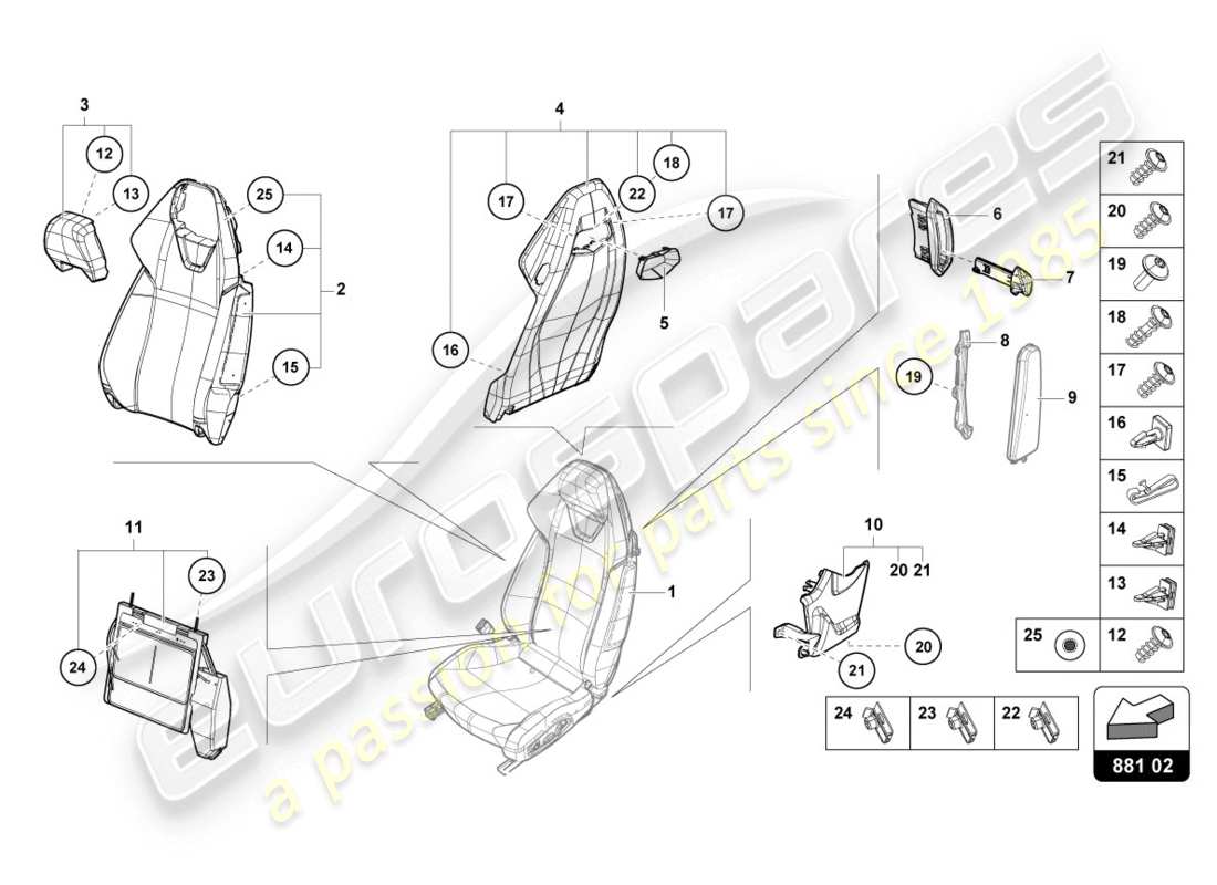 lamborghini evo spyder (2020) rückenlehne - ersatzteildiagramm