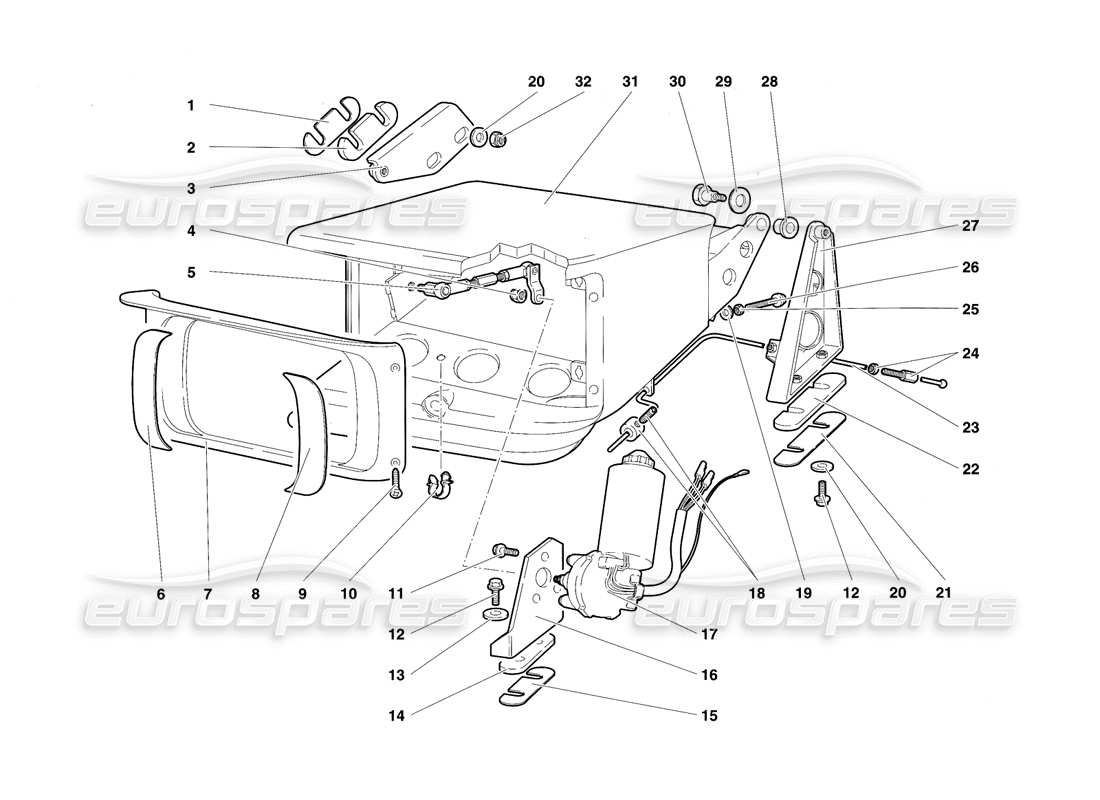 lamborghini diablo sv (1997) scheinwerfer-hebesystem teilediagramm