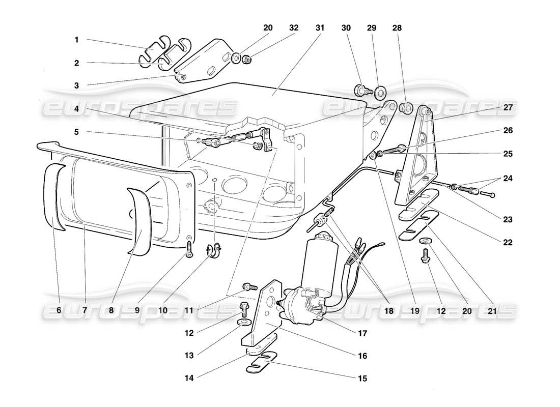 lamborghini diablo se30 (1995) teilediagramm des scheinwerfer-hebesystems