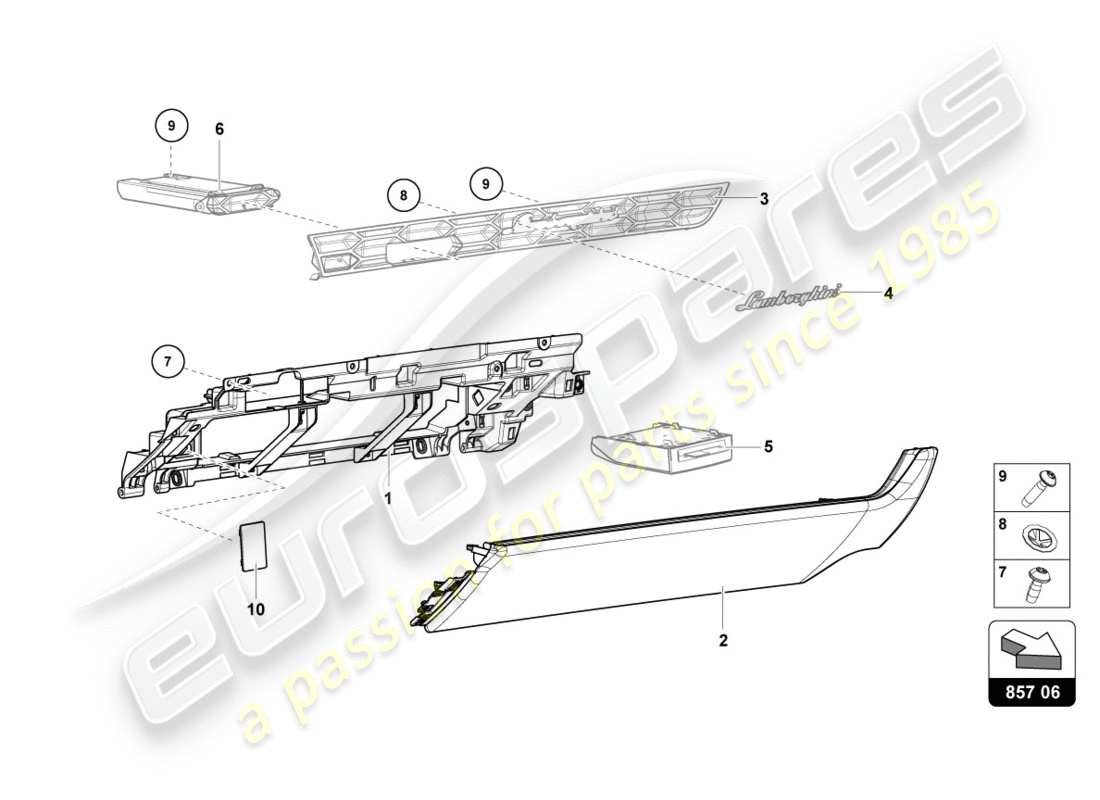 lamborghini performante spyder (2020) handschuhfach-ersatzteildiagramm
