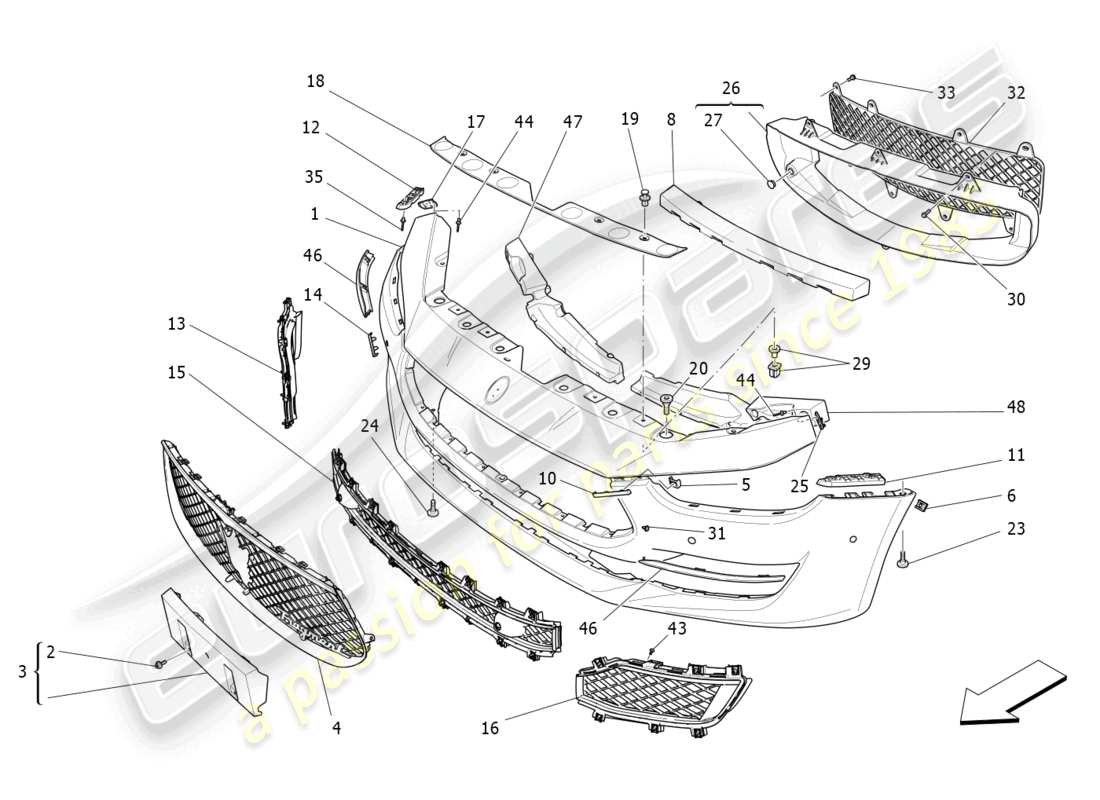 maserati ghibli fragment (2022) frontstoßstange teilediagramm