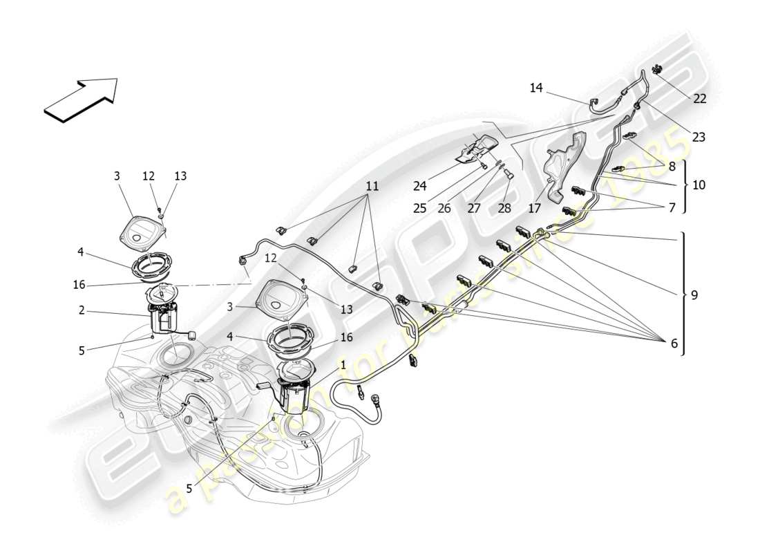 maserati levante (2020) kraftstoffpumpen und anschlussleitungen ersatzteildiagramm