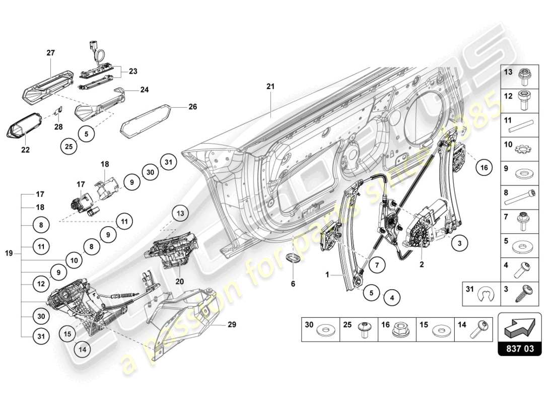 lamborghini 2019 (lp770-4 svj coupe) fahrer- und beifahrertür teilediagramm