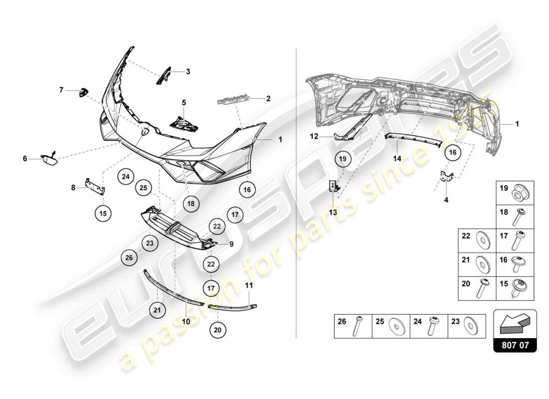 lamborghini performante spyder (2018) stoßstange, komplett vorn, ersatzteildiagramm