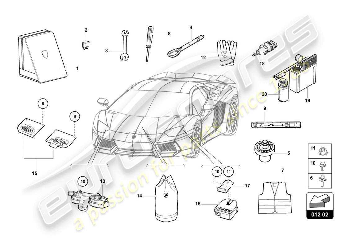 lamborghini 2016 (lp750-4 sv roadster) fahrzeugwerkzeuge ersatzteildiagramm