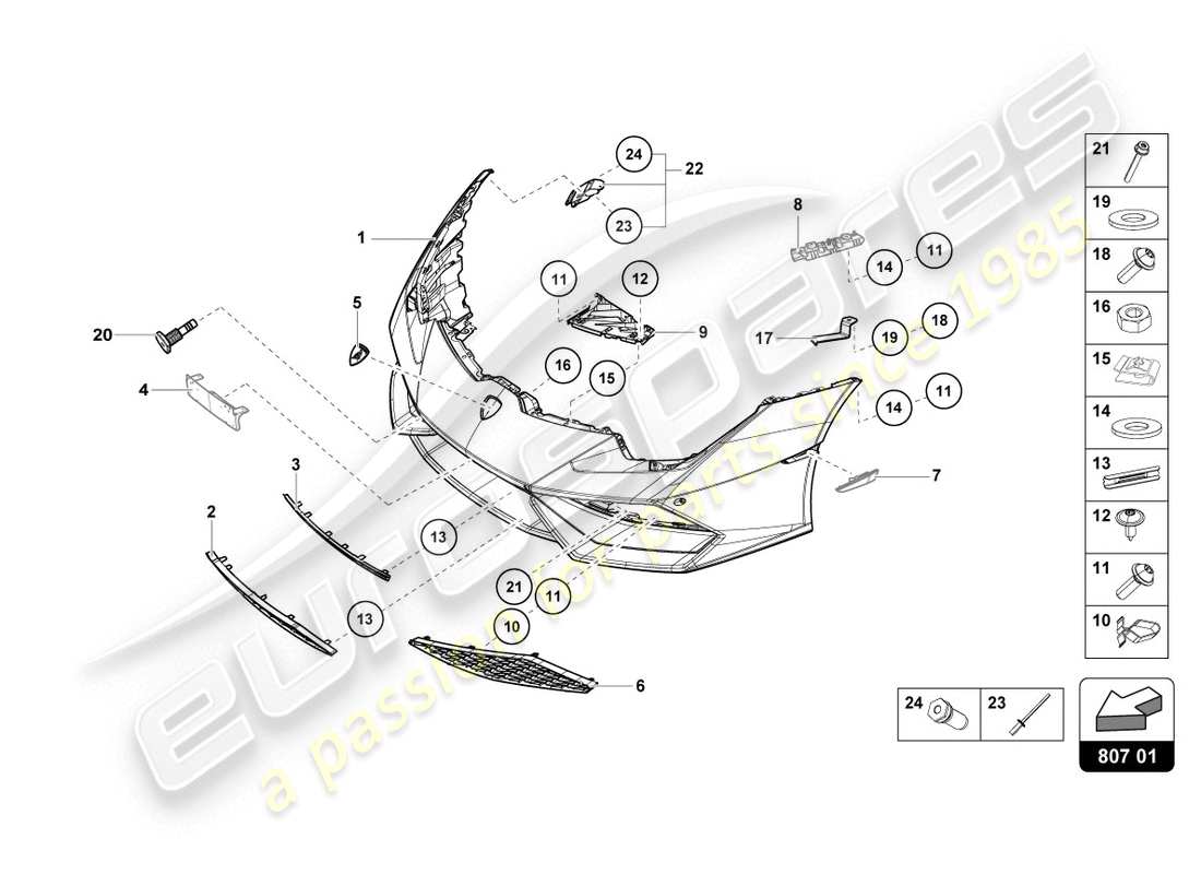 lamborghini lp610-4 coupe (2018) stoßstange, komplett ersatzteildiagramm