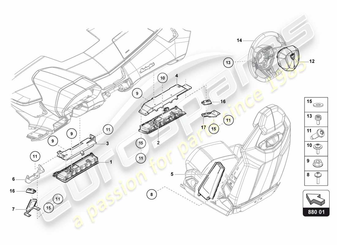 lamborghini centenario roadster (2017) airbag-einheit ersatzteildiagramm