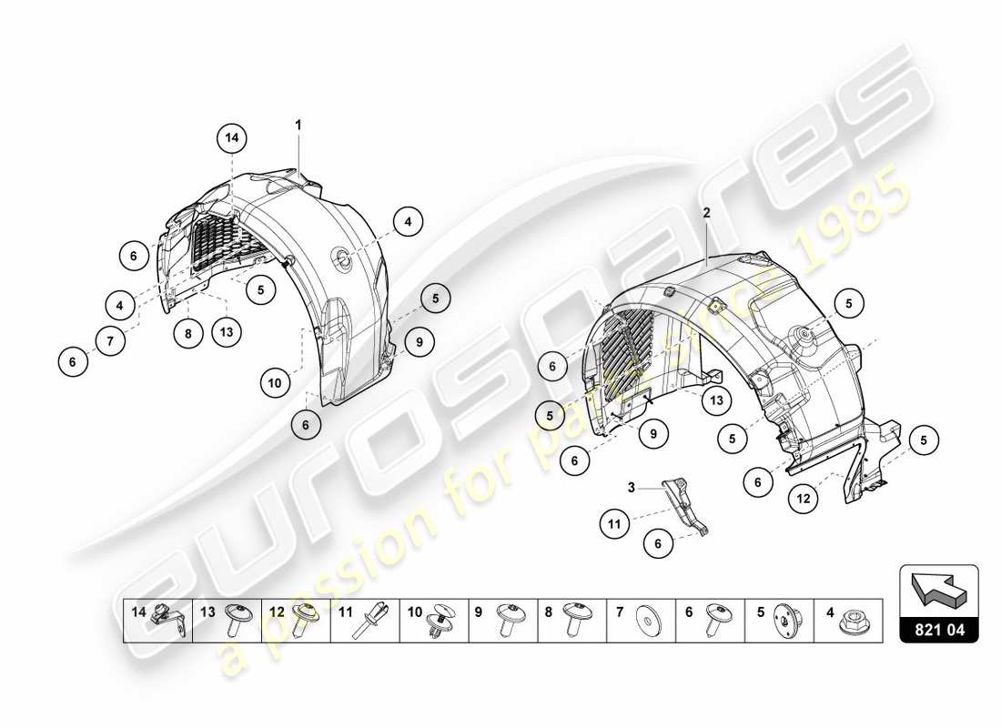 lamborghini performante coupe (2019) radhausverkleidung teilediagramm