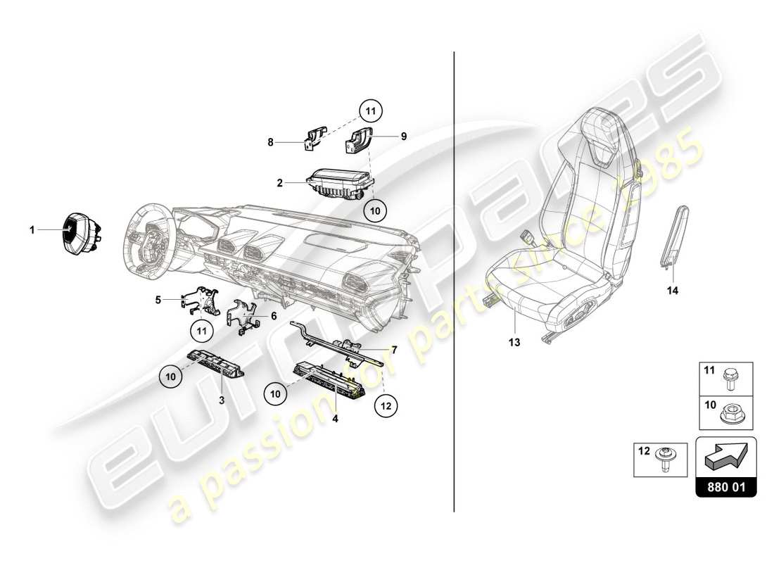 lamborghini performante coupe (2019) airbag-teilediagramm