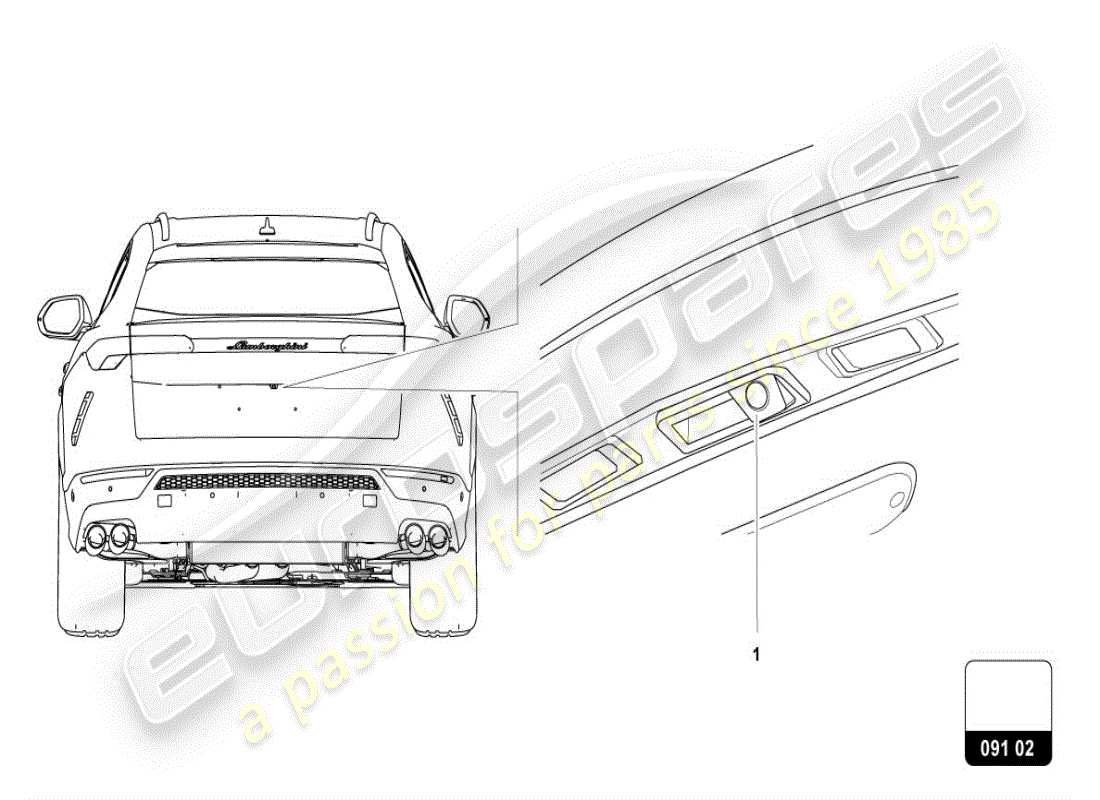 lamborghini urus (accessories) nachrüstsatz für rückfahrkamera ersatzteildiagramm