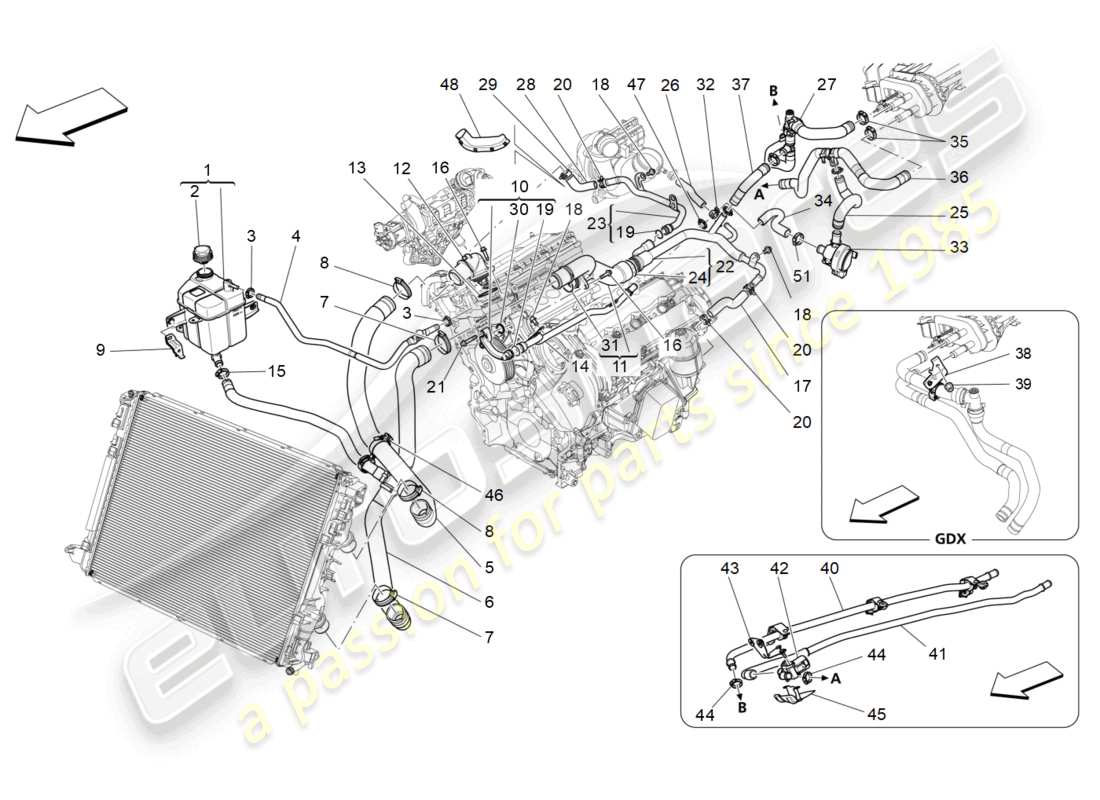 maserati quattroporte (2018) kühlsystem: nähre und leitungen ersatzteildiagramm