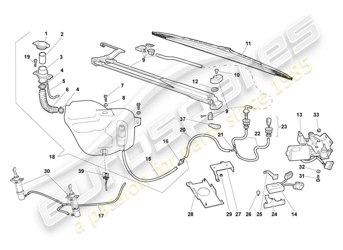 lamborghini murcielago coupe (2004) scheibenwischer-ersatzteildiagramm