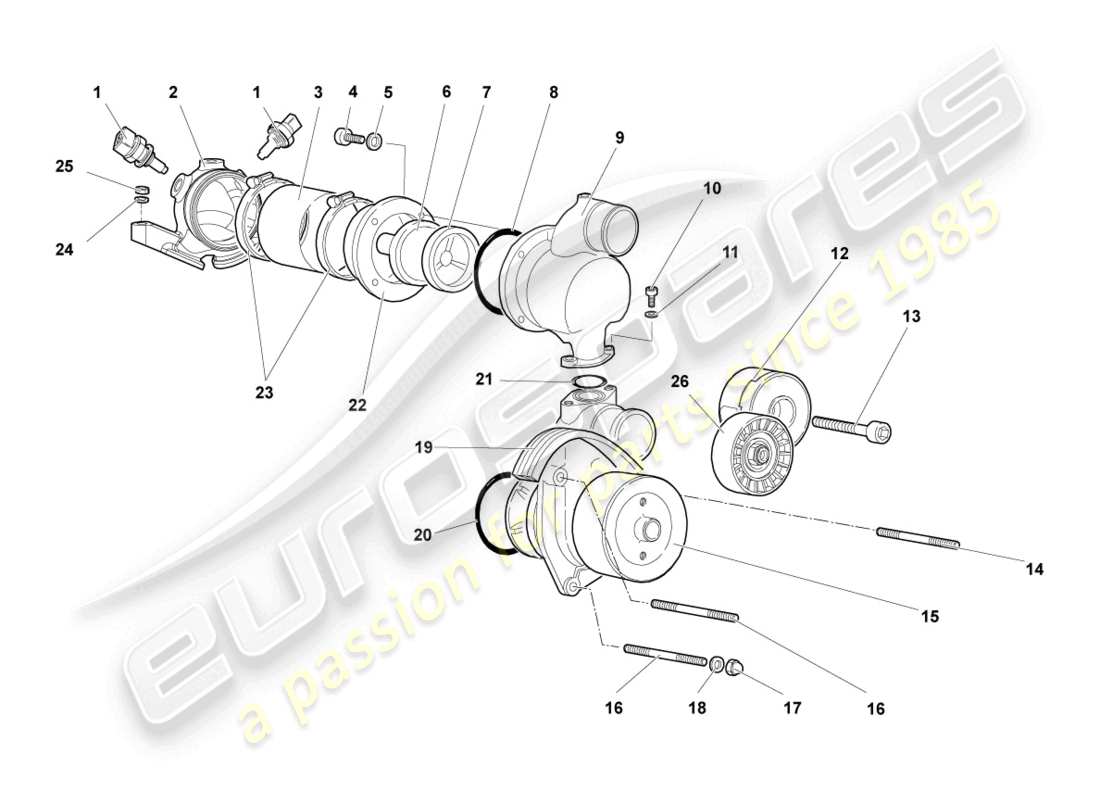 lamborghini murcielago coupe (2004) kühlmittelpumpe - ersatzteildiagramm