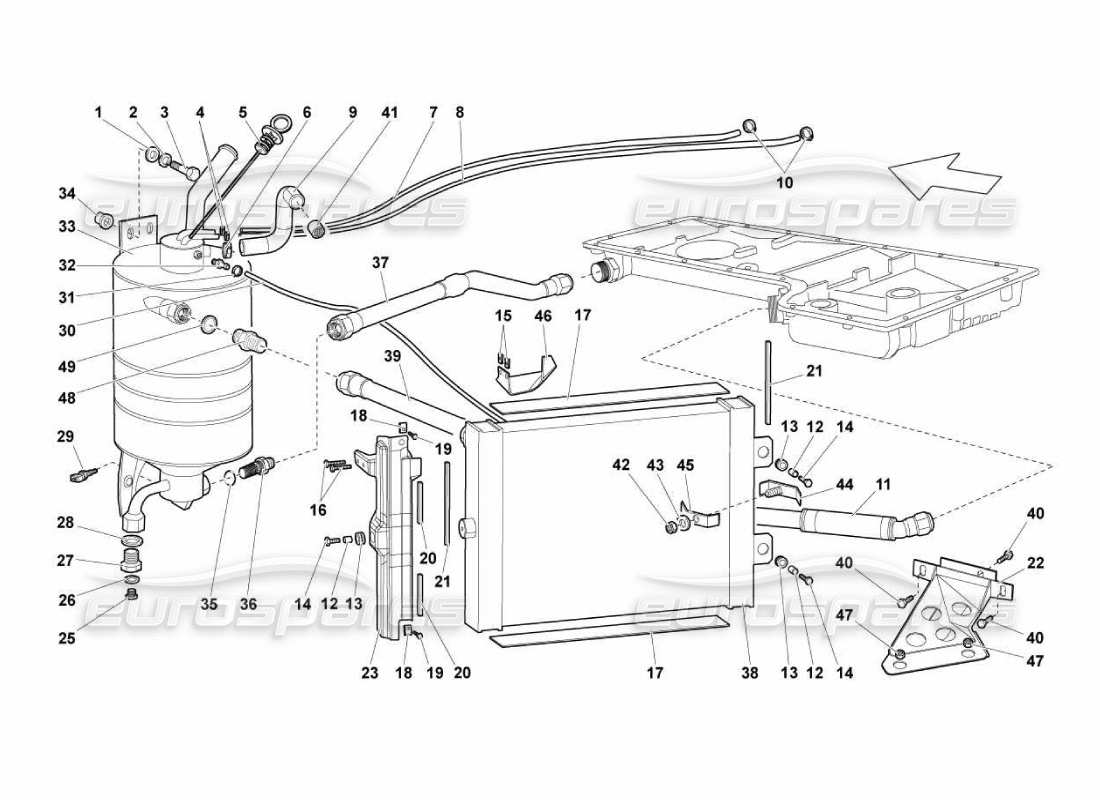 lamborghini murcielago lp670 teilediagramm für ölsystemkühler