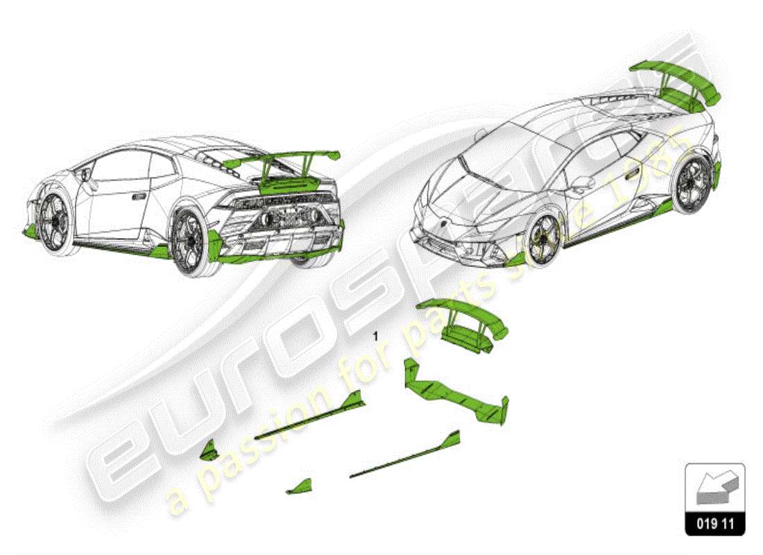 lamborghini huracan evo spyder (accessories) 1 set aerodyn.attachment parts teilediagramm