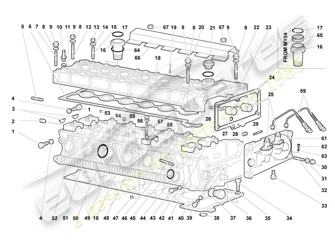 lamborghini murcielago coupe (2005) zylinderkopf links ersatzteildiagramm