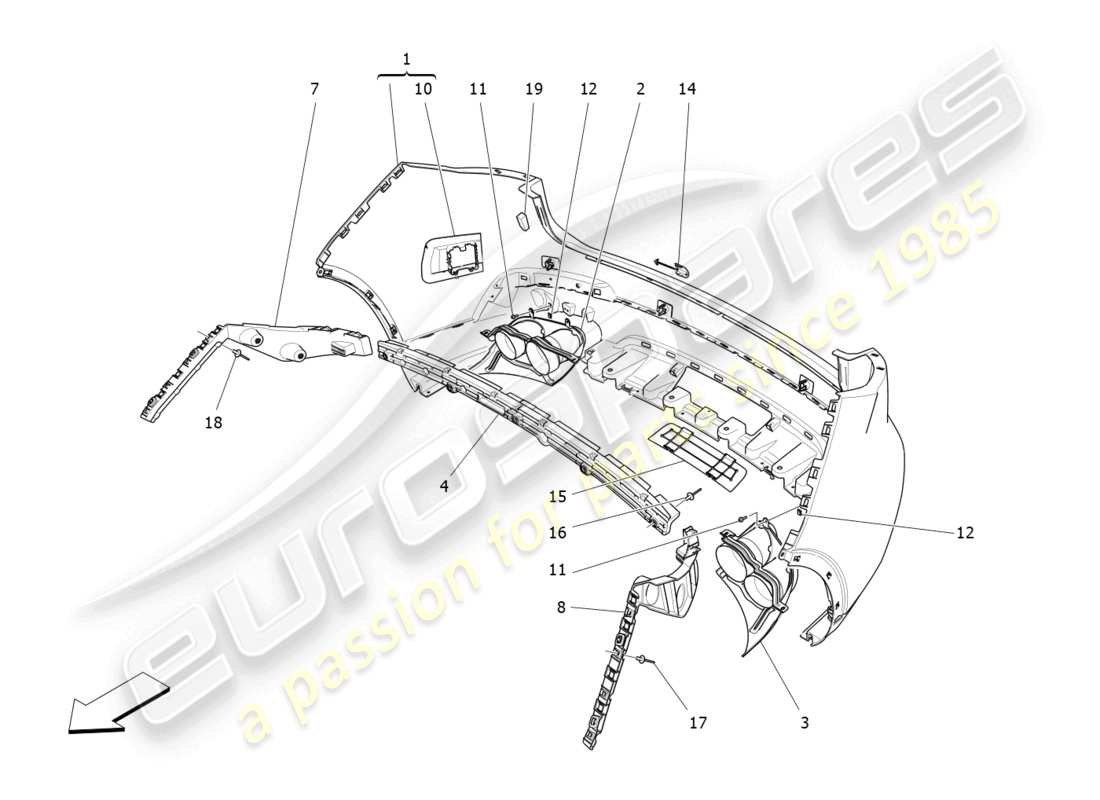 maserati levante gt (2022) hintere stoßstange teilediagramm