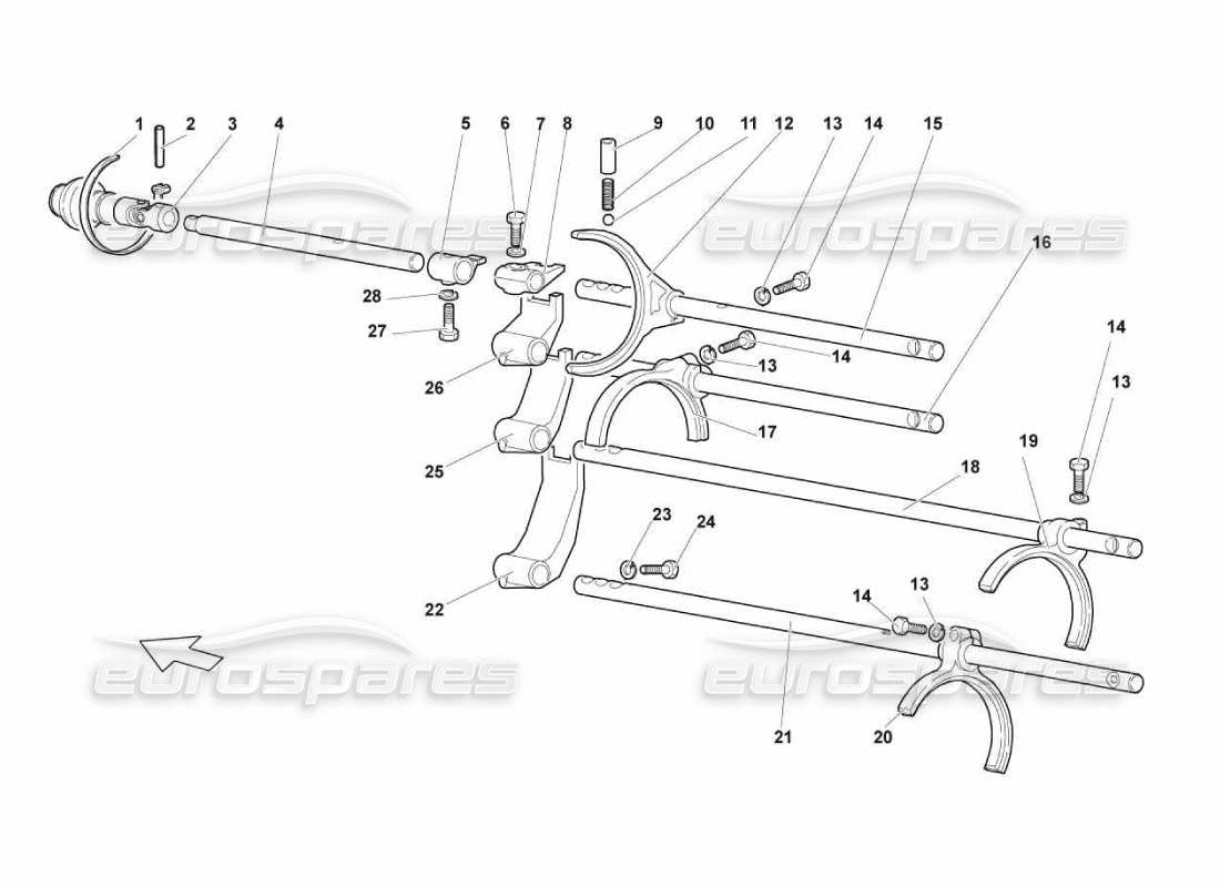 lamborghini murcielago lp670 teilediagramm für schaltstangen und schaltgabeln