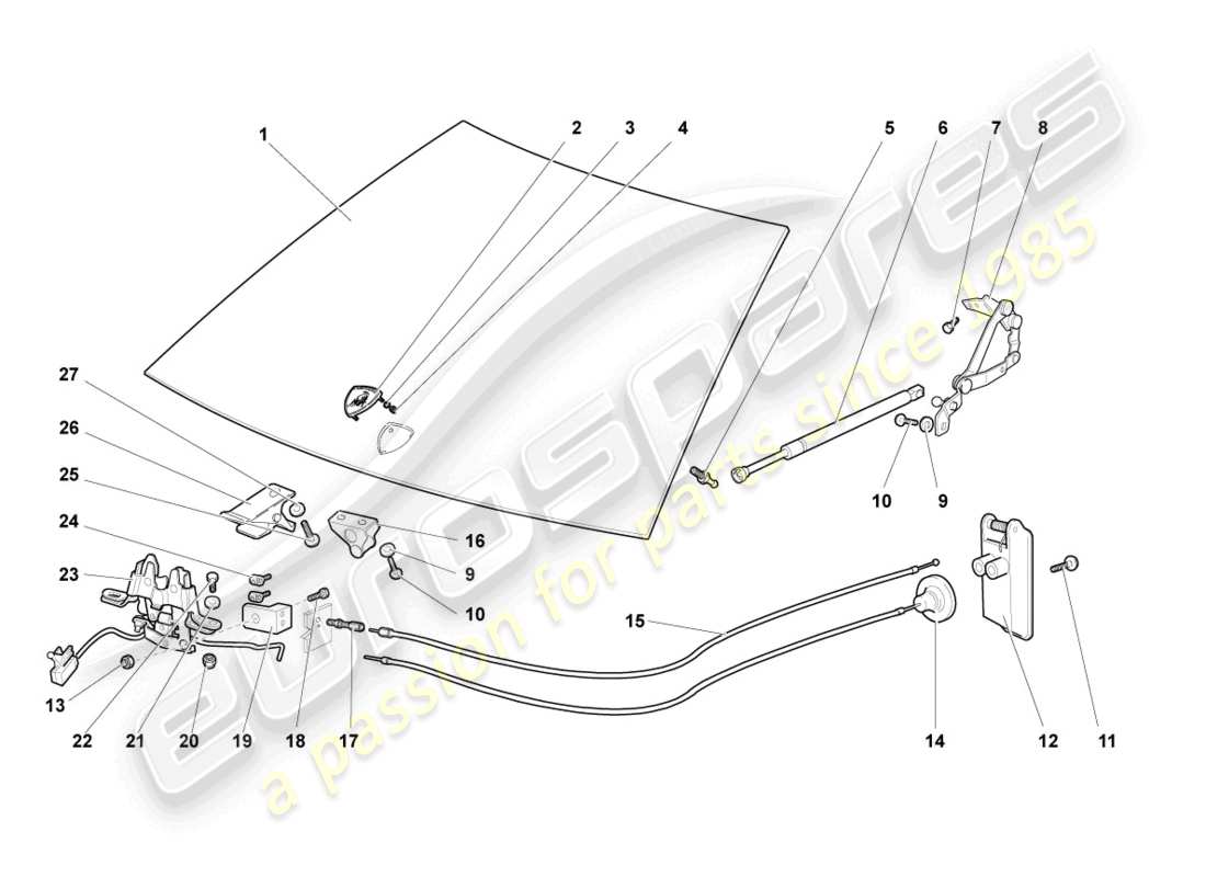 lamborghini murcielago coupe (2003) bonnet-ersatzteildiagramm